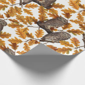 Papier Cadeau Chouettes d'automne sur coton blanc (Coin)