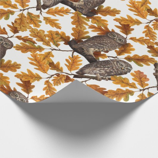 Papier Cadeau Chouettes d'automne sur coton blanc (Coin)