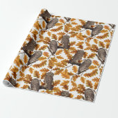 Papier Cadeau Chouettes d'automne sur coton blanc (Déroulé)