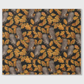 Papier Cadeau Chouettes d'automne sur noir (Plat)