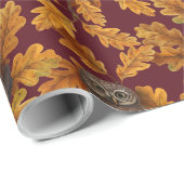 Papier Cadeau Chouettes d'automne sur rouge foncé (Coin rond)
