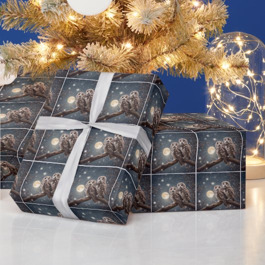 Papier Cadeau Chouettes de Noël avec Pleine lune (Vacances)