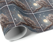 Papier Cadeau Chouettes de Noël avec Pleine lune (Coin rond)