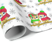 Papier Cadeau Chouettes de Noël mignonnes en fêtes de Branche (Coin rond)