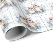Papier Cadeau Chouettes D'Hiver Aquarelle Sur Branche (Coin rond)
