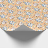 Papier Cadeau Chouettes en caricature rose et bleu avec Motif Po (Coin)