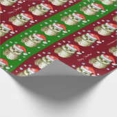Papier Cadeau Chouettes en Santa Hats Motif de Noël, Rouge & Ver (Coin)