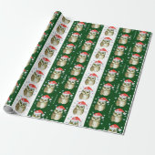 Papier Cadeau Chouettes en Santa Hats Motif de Noël, Vert (Déroulé)