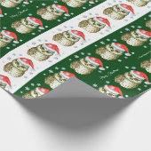 Papier Cadeau Chouettes en Santa Hats Motif de Noël, Vert (Coin)
