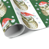 Papier Cadeau Chouettes en Santa Hats Motif de Noël, Vert (Coin rond)