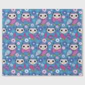 Papier Cadeau Chouettes Et Fleurs (Plat)