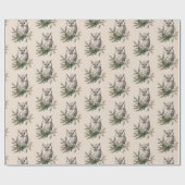 Papier Cadeau Chouettes et fleurs rustiques (Plat)
