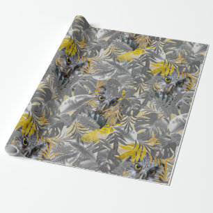 Papier Cadeau Chouettes - feuilles Plantes en gris/jaune 2021 co
