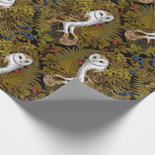 Papier Cadeau Chouettes, fougères, chênes et baies 2 (Coin)