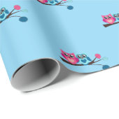 Papier Cadeau Chouettes jumelles bleu et rose (Coin rond)