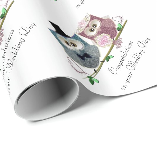 Papier Cadeau Chouettes Mariages mignonnes Félicitations Papier  (Coin rond)