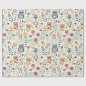 Papier Cadeau Chouettes mignonnes en fleurs (Plat)