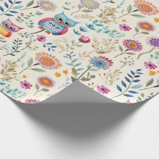 Papier Cadeau Chouettes mignonnes en fleurs (Coin)
