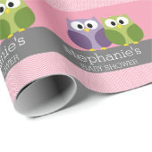Papier Cadeau Chouettes mignonnes sur Branche Bébé Fille Douche  (Coin rond)