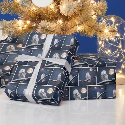 Papier Cadeau Chouettes Neiges Sur Branches D'Arbre (Vacances)