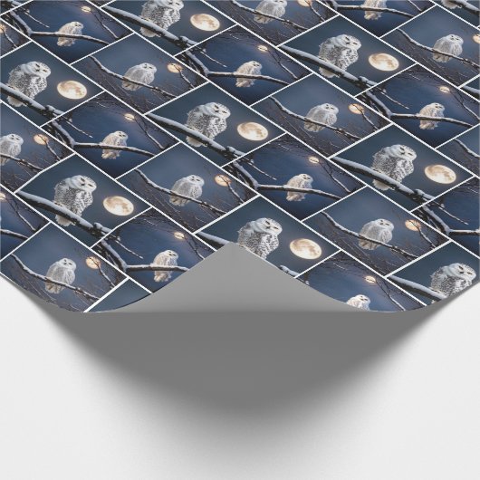 Papier Cadeau Chouettes Neiges Sur Branches D'Arbre (Coin)