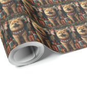 Papier Cadeau Chow Chien Chow avec cadeaux de Noël cheminée (Coin rond)