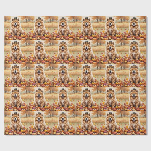 Papier Cadeau Chow Chow À L'Automne Feuille L'Art Thanksgiving (Plat)