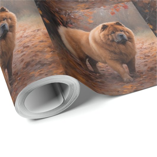 Papier Cadeau Chow Chow à l'automne Feuilles automne Inspire (Coin rond)
