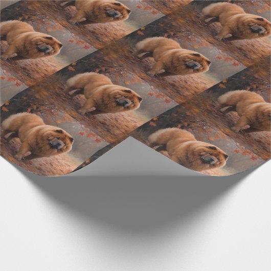 Papier Cadeau Chow Chow à l'automne Feuilles automne Inspire (Coin)