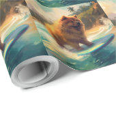 Papier Cadeau Chow Chow Beach Plage Surf Peinture (Coin rond)