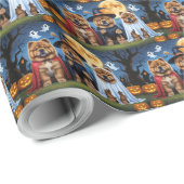 Papier Cadeau Chow Chow Chien Citrouille Halloween drôle (Coin rond)
