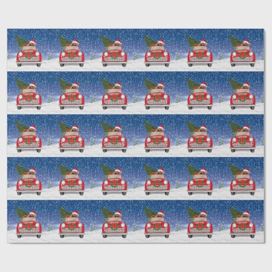 Papier Cadeau Chow Chow Chien Conduisant Voiture En Neige (Plat)