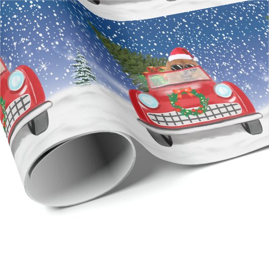 Papier Cadeau Chow Chow Chien Conduisant Voiture En Neige (Coin rond)