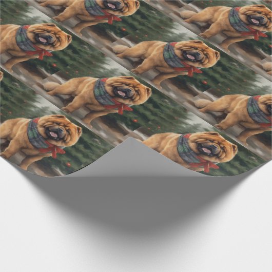 Papier Cadeau Chow Chow Chien de Noël en neige (Coin)