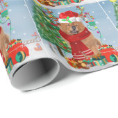 Papier Cadeau Chow Chow Chien en neige avec cadeaux de Noël (Coin rond)