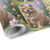 Papier Cadeau Chow Chow Chien Fleurs de printemps Peinture (Coin rond)