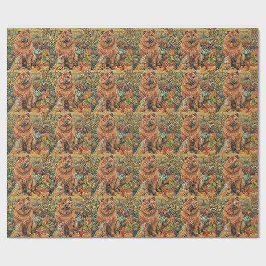 Papier Cadeau Chow Chow Chien Moisson Automne Thankgiving (Plat)