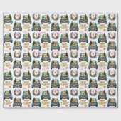 Papier Cadeau Chow Chow Chien Retro Camion Monogramme Noël (Plat)