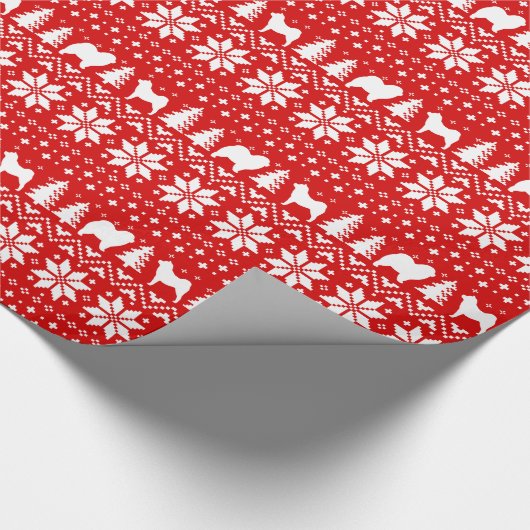 Papier Cadeau Chow Chow Chien Silhouettes Motif de Noël Rouge (Coin)