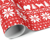 Papier Cadeau Chow Chow Chien Silhouettes Motif de Noël Rouge (Coin rond)