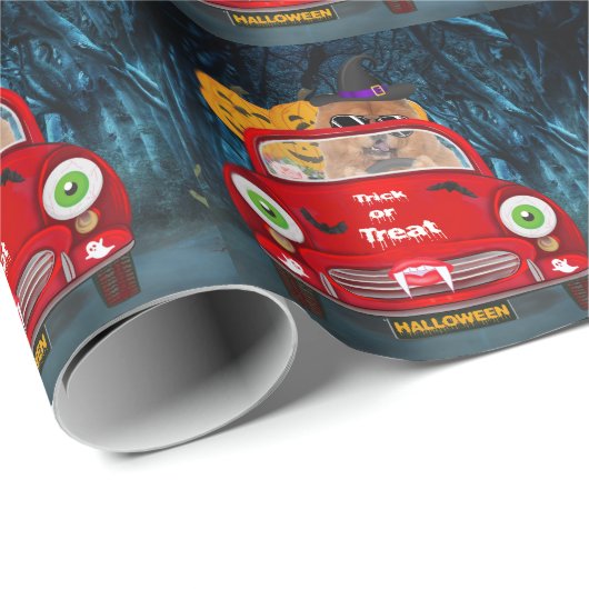 Papier Cadeau Chow Chow Chig Conduire voiture effrayant Hallowee (Coin rond)