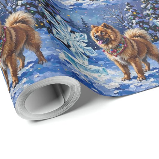 Papier Cadeau Chow Chow Christmas Sculpture Garden Holiday (Coin rond)