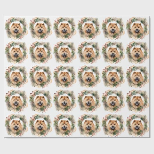 Papier Cadeau chow chow Christmas Wreath Festive Pup (Plat)
