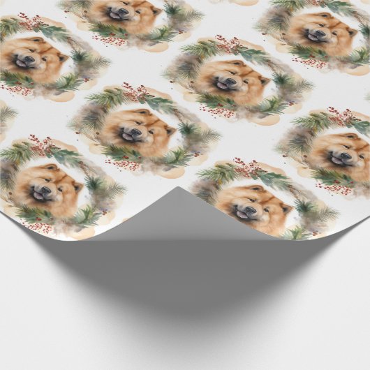 Papier Cadeau chow chow Christmas Wreath Festive Pup (Coin)