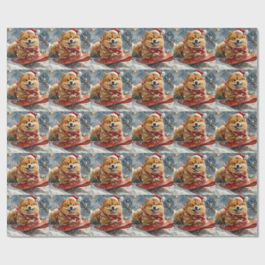 Papier Cadeau Chow Chow Dog in Sledge Let's neige Christmas (Plat)
