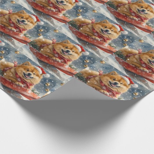 Papier Cadeau Chow Chow Dog in Sledge Let's neige Christmas (Coin)
