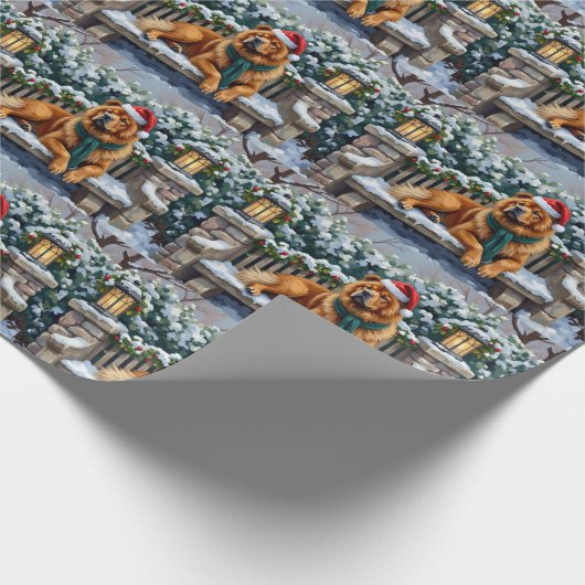 Papier Cadeau Chow Chow Dog Serene Winter Garden Christmas Art (Coin)