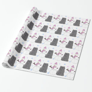 Papier Cadeau Chow-chow et bonhomme de neige de bouffe noirs