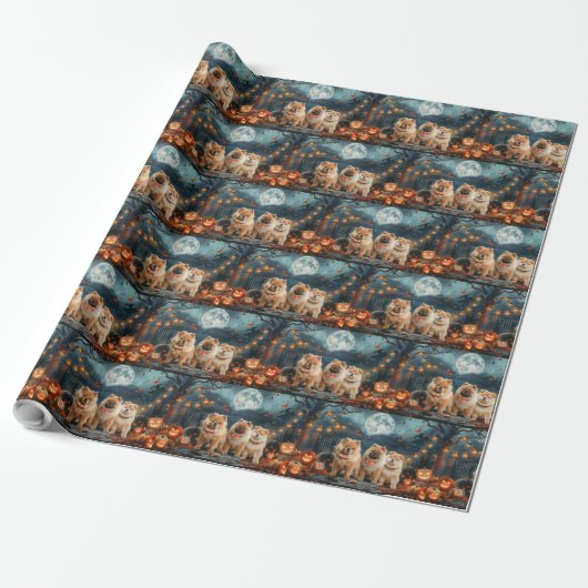Papier Cadeau Chow Chow Halloween Éffrayant (Déroulé)