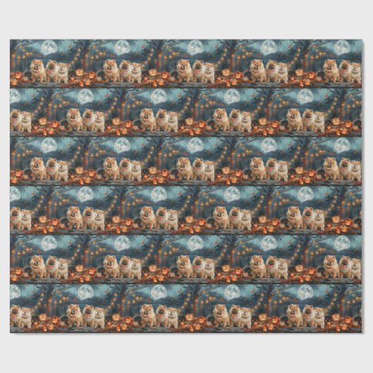 Papier Cadeau Chow Chow Halloween Éffrayant (Plat)